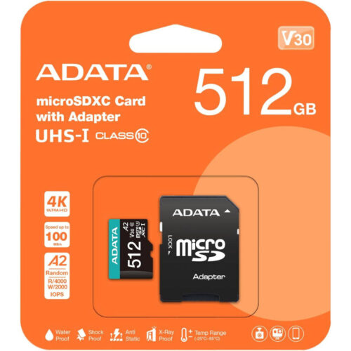 Mémoire Micro SD ADATA 512 Go Class 10 + Adaptateur