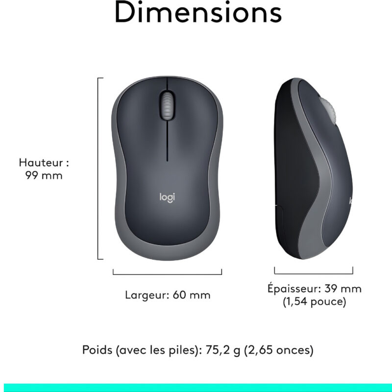 SOURIS OPTIQUE SANS FIL LOGITECH M185 - ARGENT