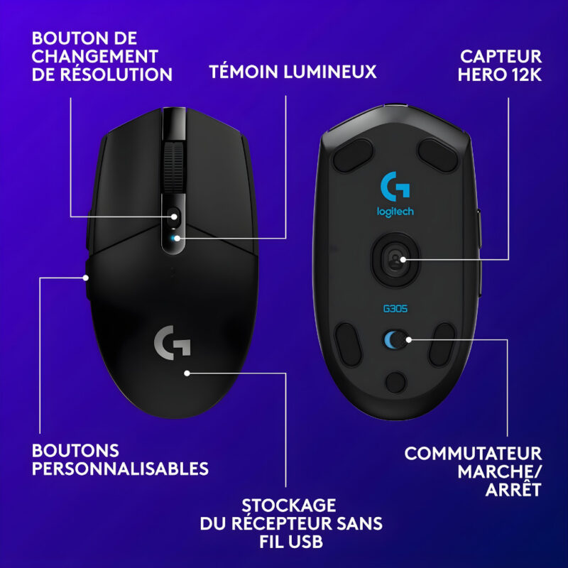 SOURIS GAMER SANS FIL LOGITECH G305 - NOIR