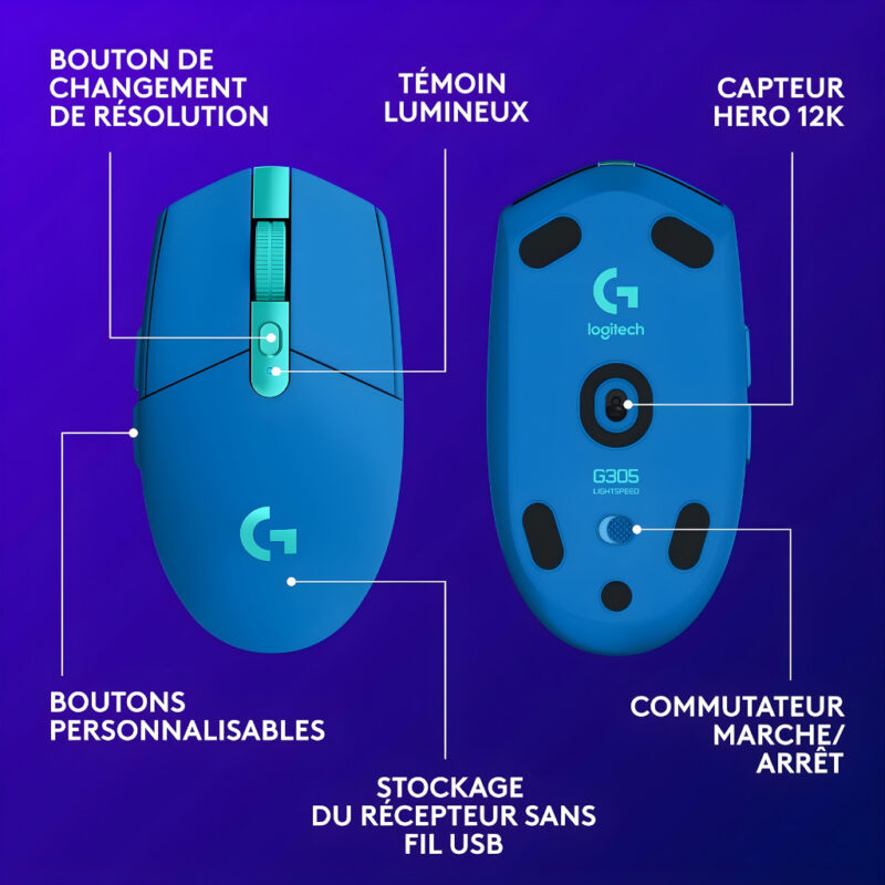 SOURIS GAMER SANS FIL LOGITECH G305 LIGHTSPEED - BLEU