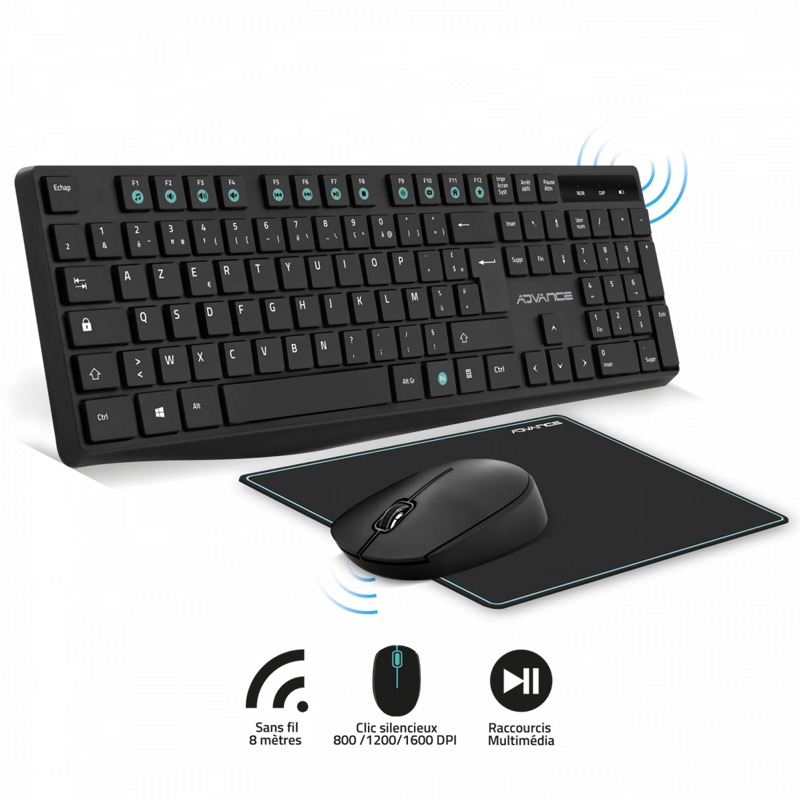 PACK 3EN1 SANS FIL ADVANCE ELITE COMBO CLS-7100RF - NOIR