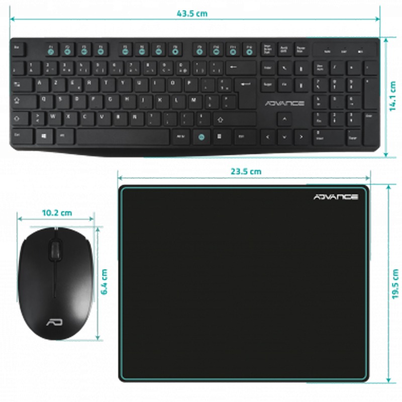 PACK 3EN1 SANS FIL ADVANCE ELITE COMBO CLS-7100RF - NOIR