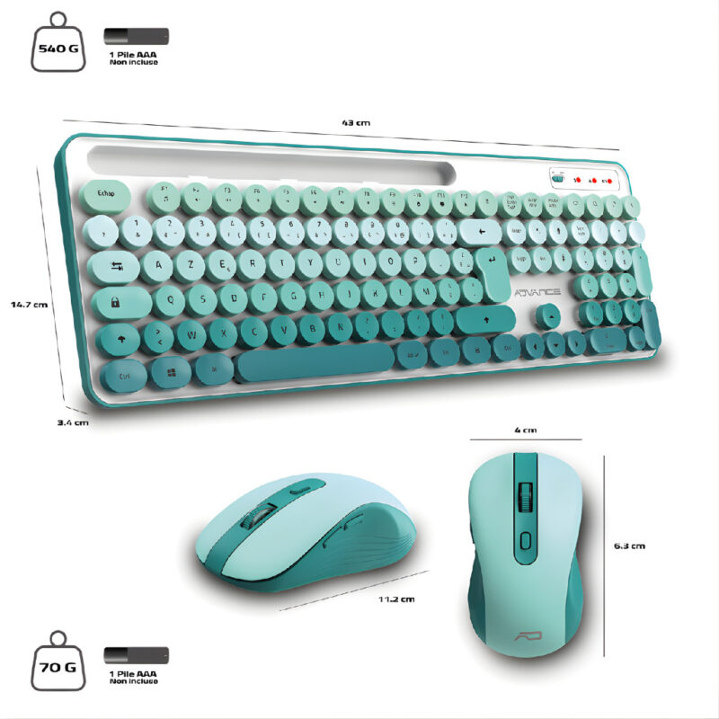 ENSEMBLE CLAVIER & SOURIS SANS FIL ADVANCE PEPS - VERT
