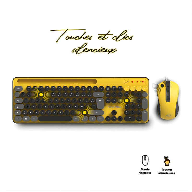 ENSEMBLE CLAVIER & SOURIS SANS FIL ADVANCE PEPS - JAUNE