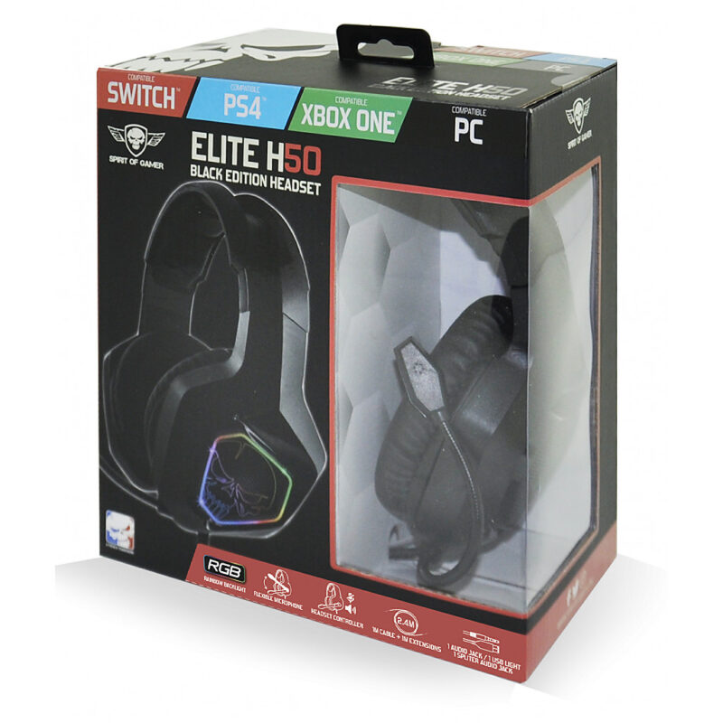 CASQUE MICRO SPIRIT OF GAMER H50 BLACK EDITION RGB - NOIR