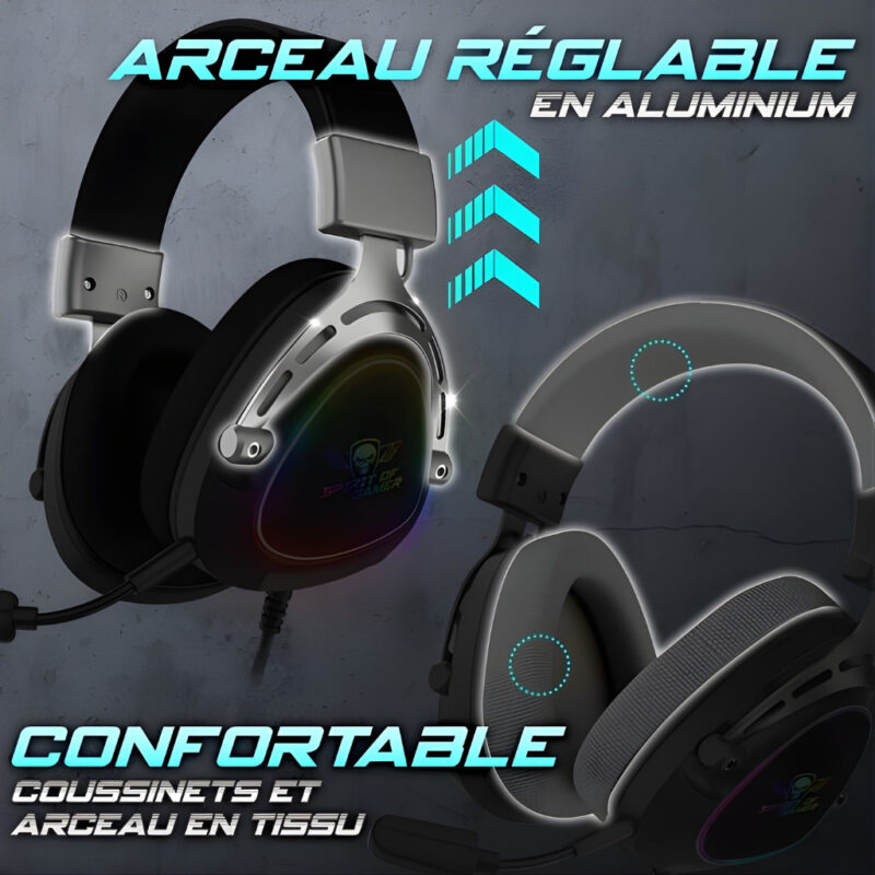 MICRO CASQUE GAMER FILAIRE SPIRIT OF GAMER ELITE H40 DARK RGB - NOIR