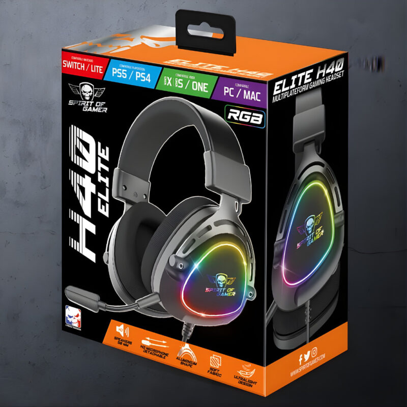 MICRO CASQUE GAMER FILAIRE SPIRIT OF GAMER ELITE H40 DARK RGB - NOIR