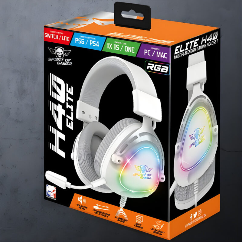MICRO CASQUE GAMER FILAIRE SPIRIT OF GAMER ELITE H40 ARTIC RGB - BLANC