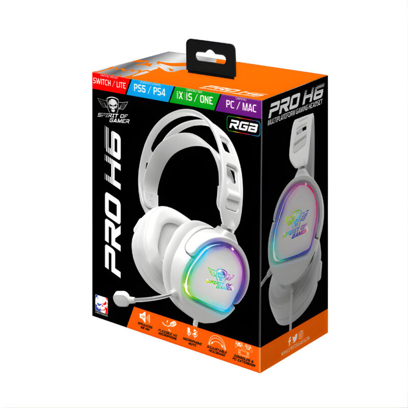 MICRO CASQUE GAMER FILAIRE SPIRIT OF GAMER PRO H6 ARTIC RGB - BLANC