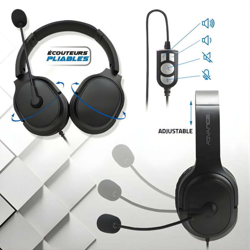 MICRO CASQUE FILAIRE ADVANCE SMARTPHONICS 550 - NOIR