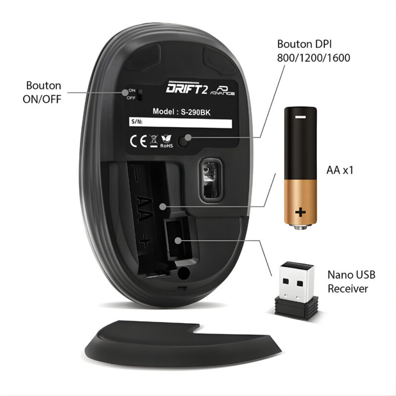 SOURIS SANS FIL ADVANCE DRIFT 2 - NOIR