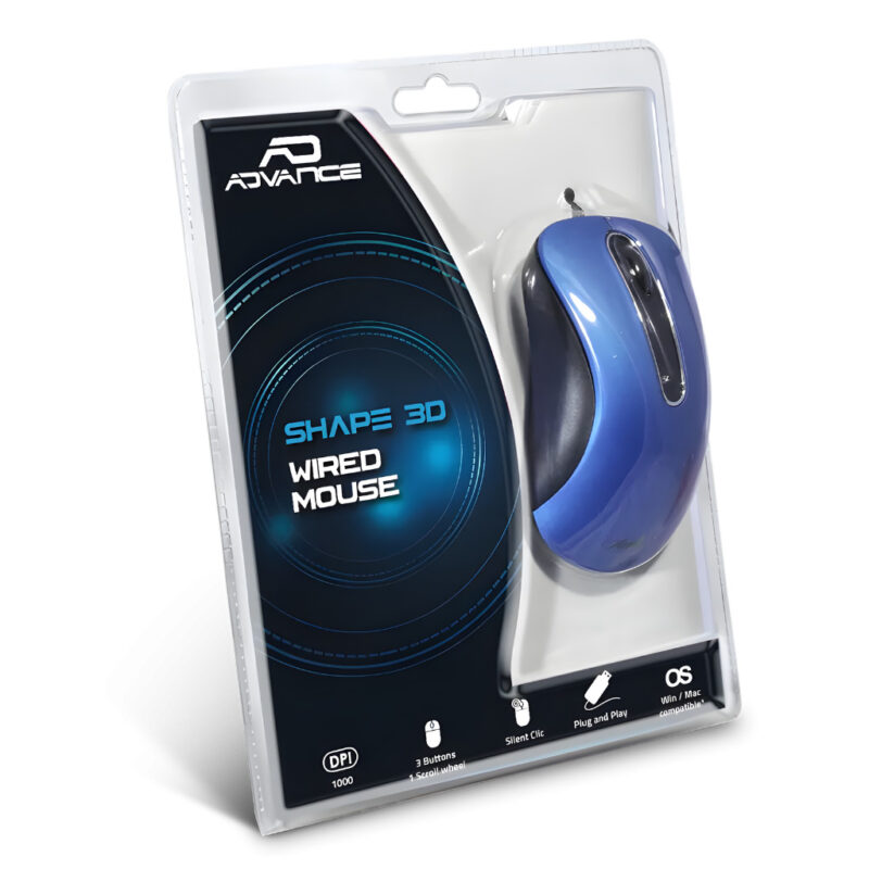 SOURIS OPTIQUE FILAIRE ADVANCE SHAPE 3D - BLEU