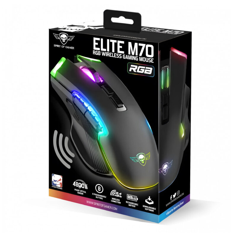 SOURIS GAMING SANS FIL SPIRIT OF GAMER ELITE M70 RGB – NOIR