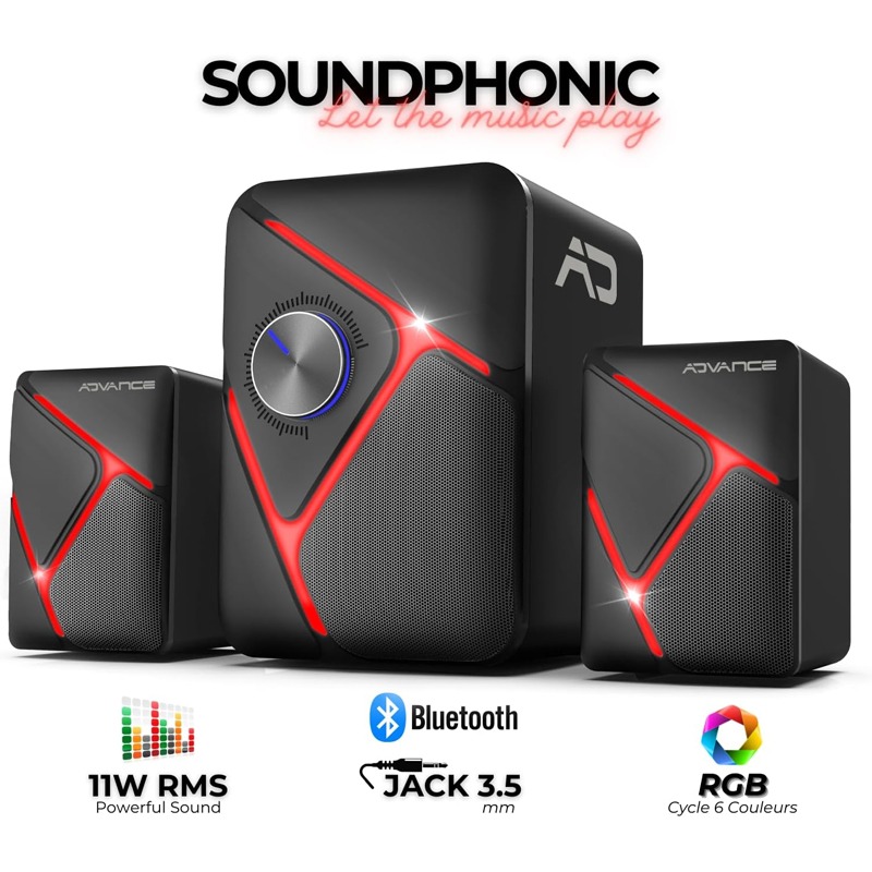 HAUT PARLEUR SANS FIL ADVANCE SPEAKER 2.1 SOUNDPHONIC 11W RMS - NOIR