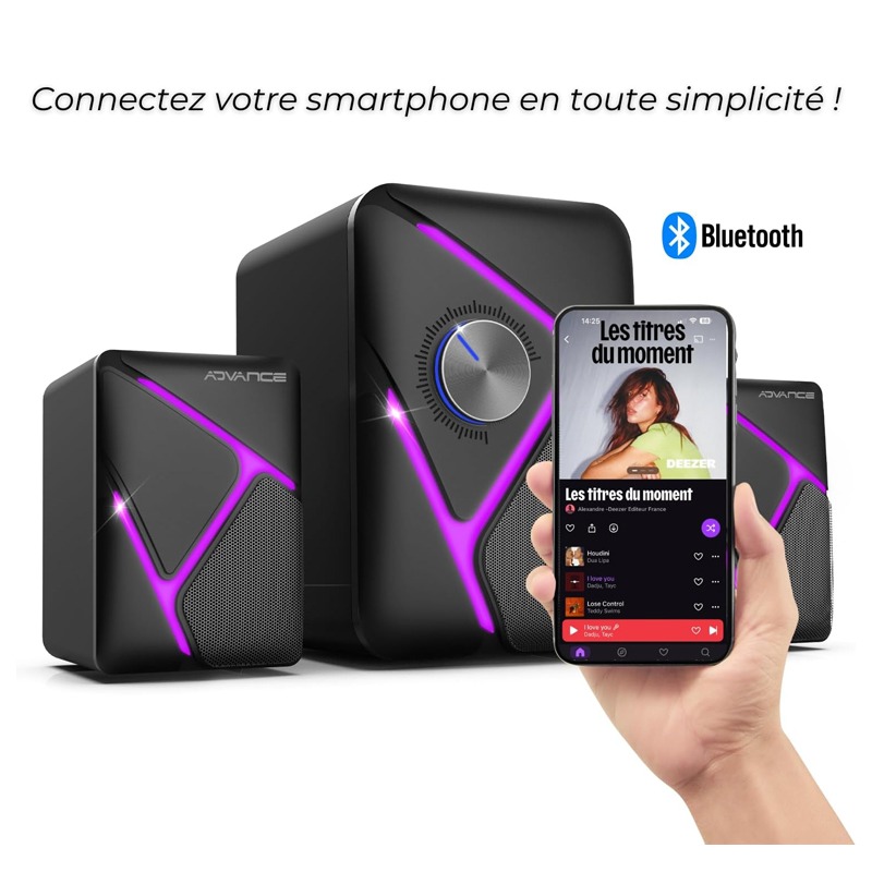 HAUT PARLEUR SANS FIL ADVANCE SPEAKER 2.1 SOUNDPHONIC 11W RMS - NOIR